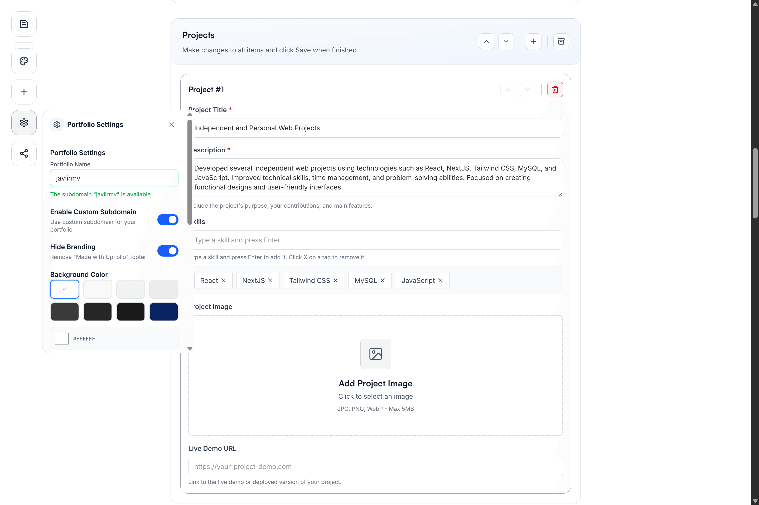 UpFolio, dashboard & edit 2