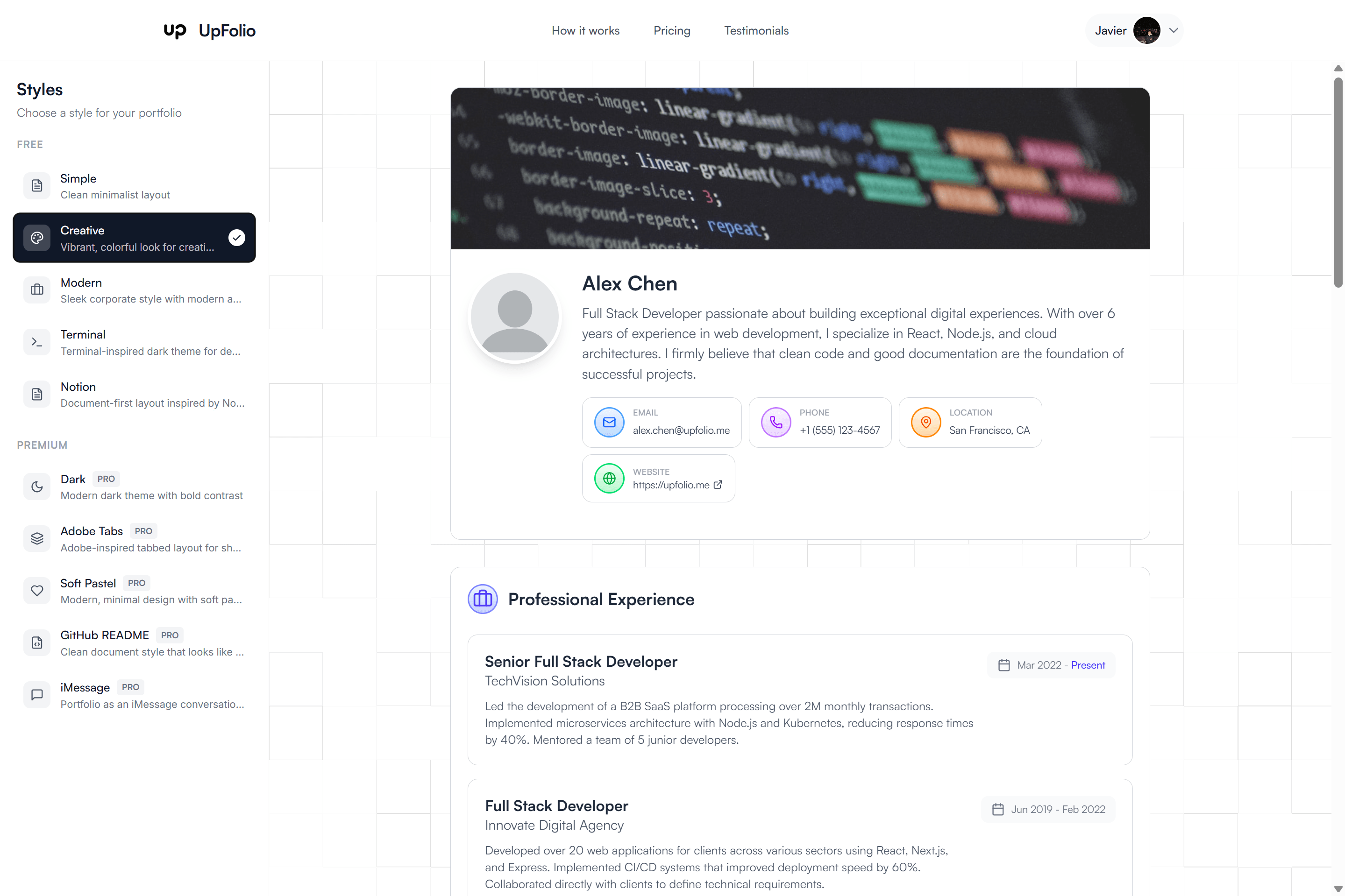 UpFolio, preview 1
